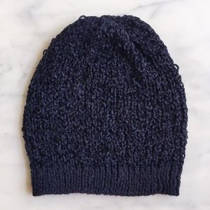 New Hand-Knit Black Special Yarn Beanie.